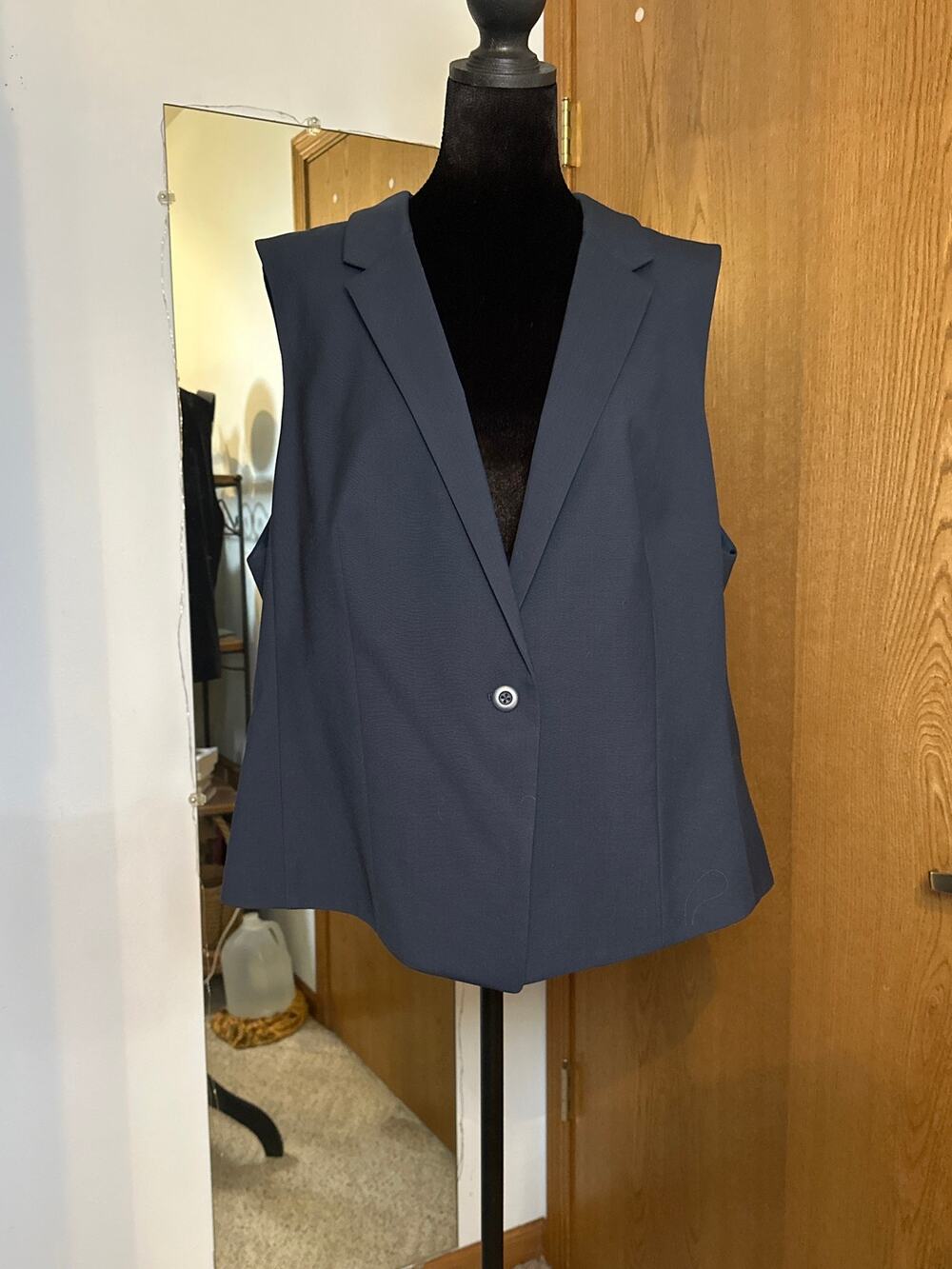 J. Jill 100% Wool Sleeveless Blazer Vest Navy Blue Tailored Lined Jacket Sz XL